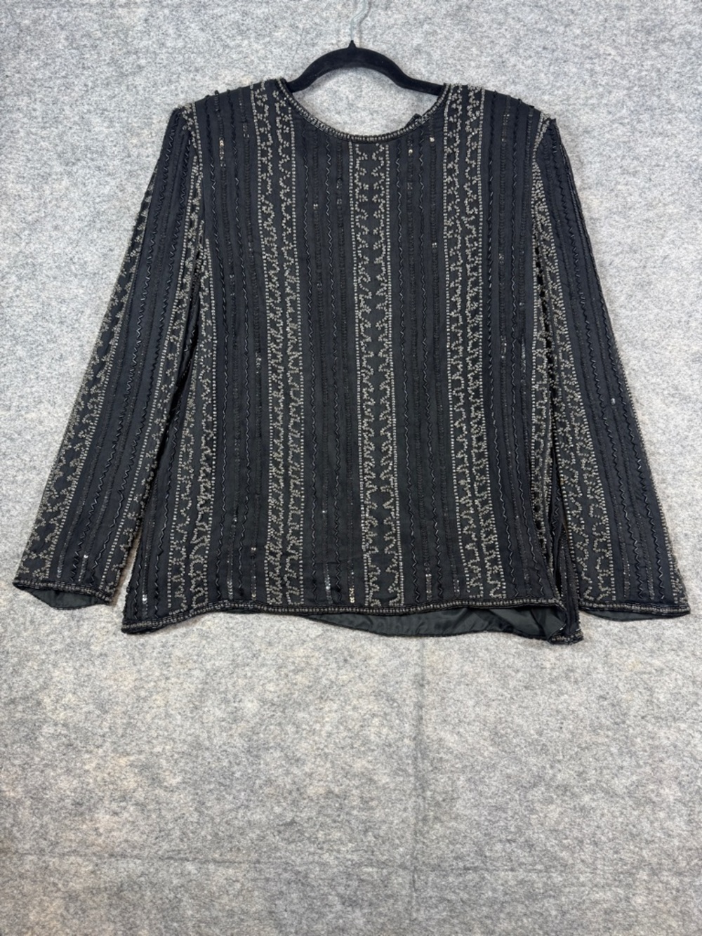 Vintage Royal Feelings Silk Beaded Sequin Top Black Formal Blouse Size L Party - Picture 2 of 16